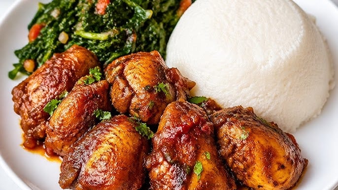Fried Chicken Quarter Served With Ugali