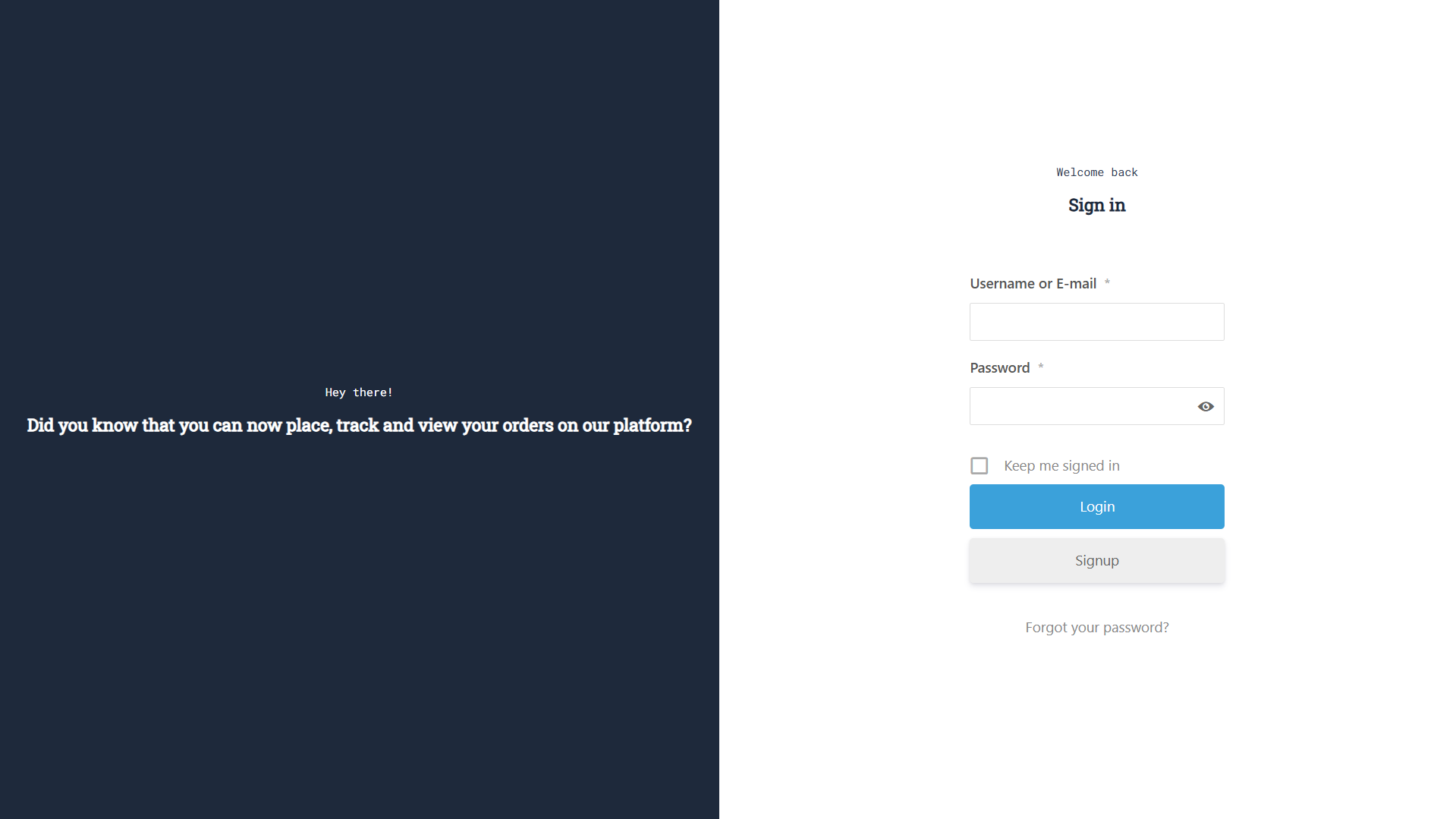 Login screen